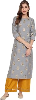 Women's Grey Poly Silk Straight Kurta With Palazzo