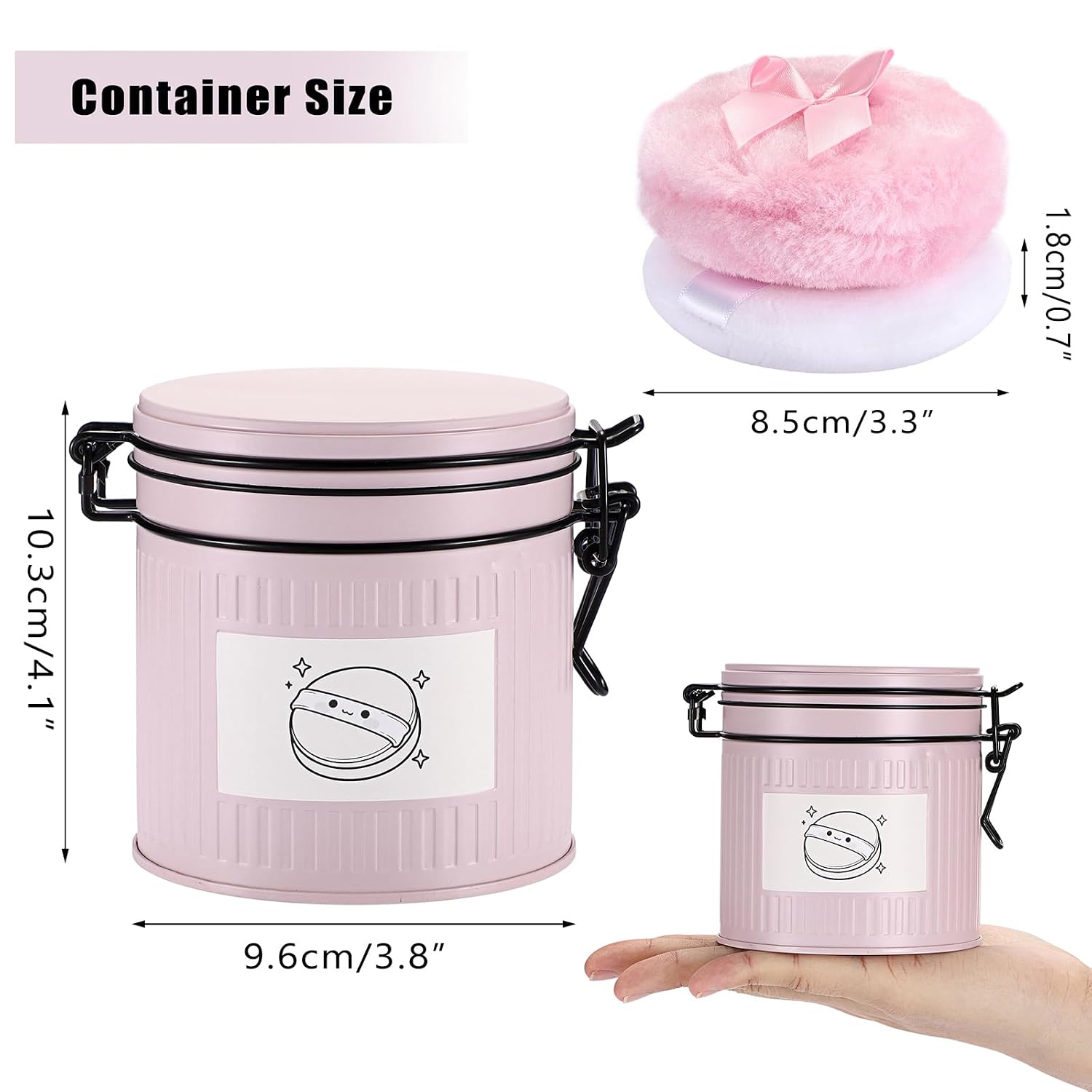 ELLDOO Body Powder Puff and Container, 21oz Empty Metal Jar, Loose Dusting Powder Storage Box with 2pcs Powder Puffs for Baby Women, Pink