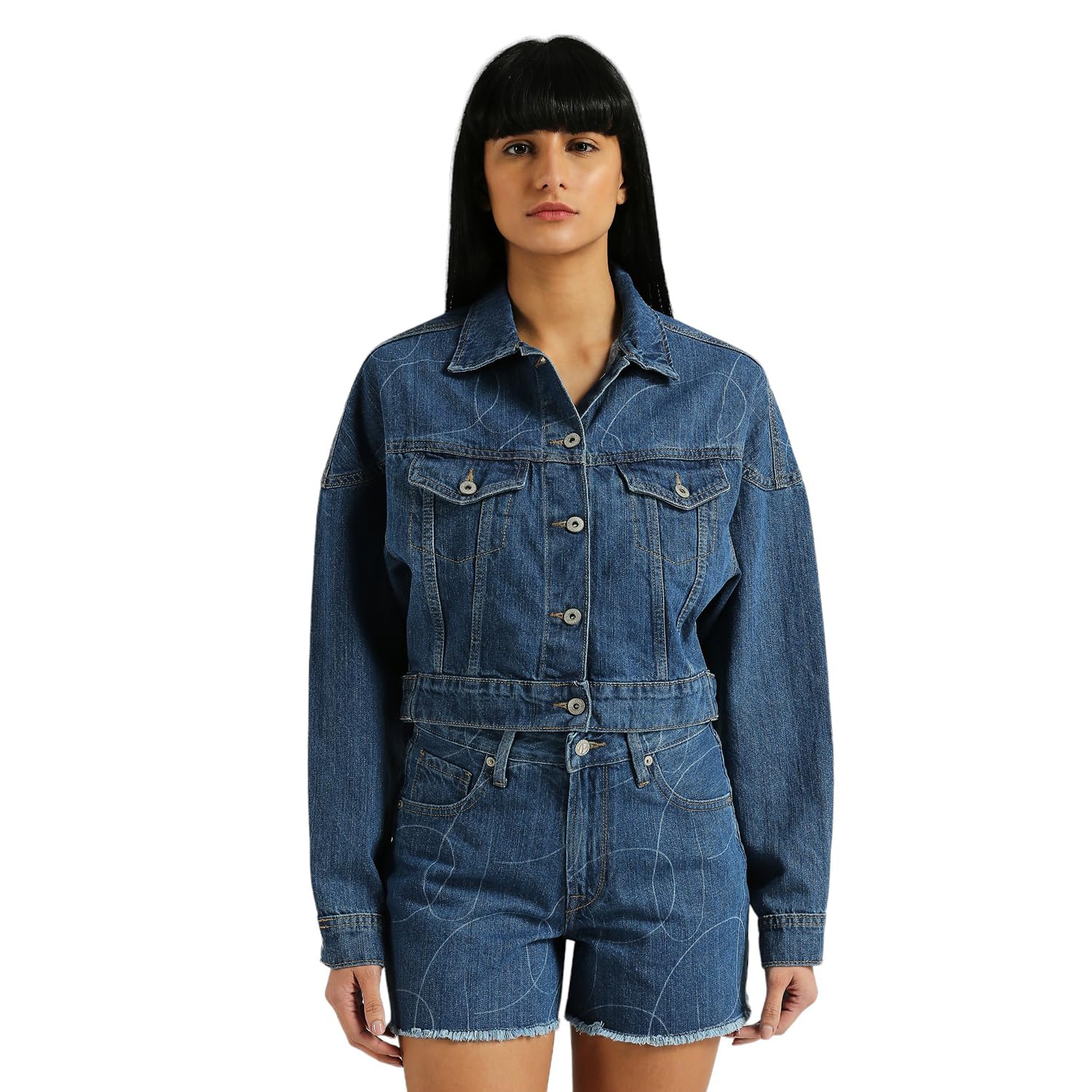 Pepe Jeans Womens Cotton Cropped Length Denim Jacket in blue