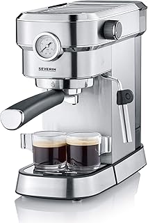 SEVERIN Cafetière Expresso "Espresa Plus", 1 350W, 1,1 L, Manomètre intégré, Pompe 15 bars, Set barista inclus, Inox/Noir, KA 5995