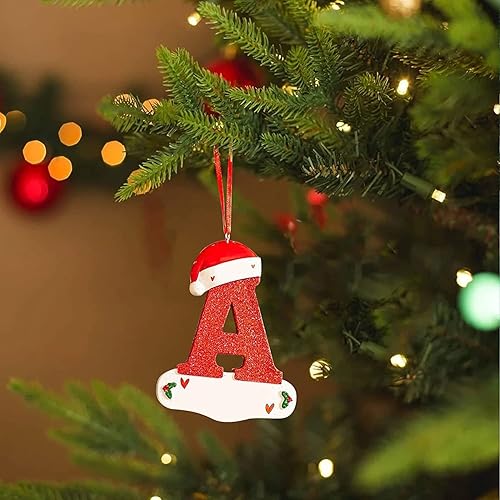 Miniatura 3 de Adornos de letras iniciales de Navidad personalizadas, sombrero rojo, letras de adorno para árbol de Navidad, decoración colgante de Navidad (A)