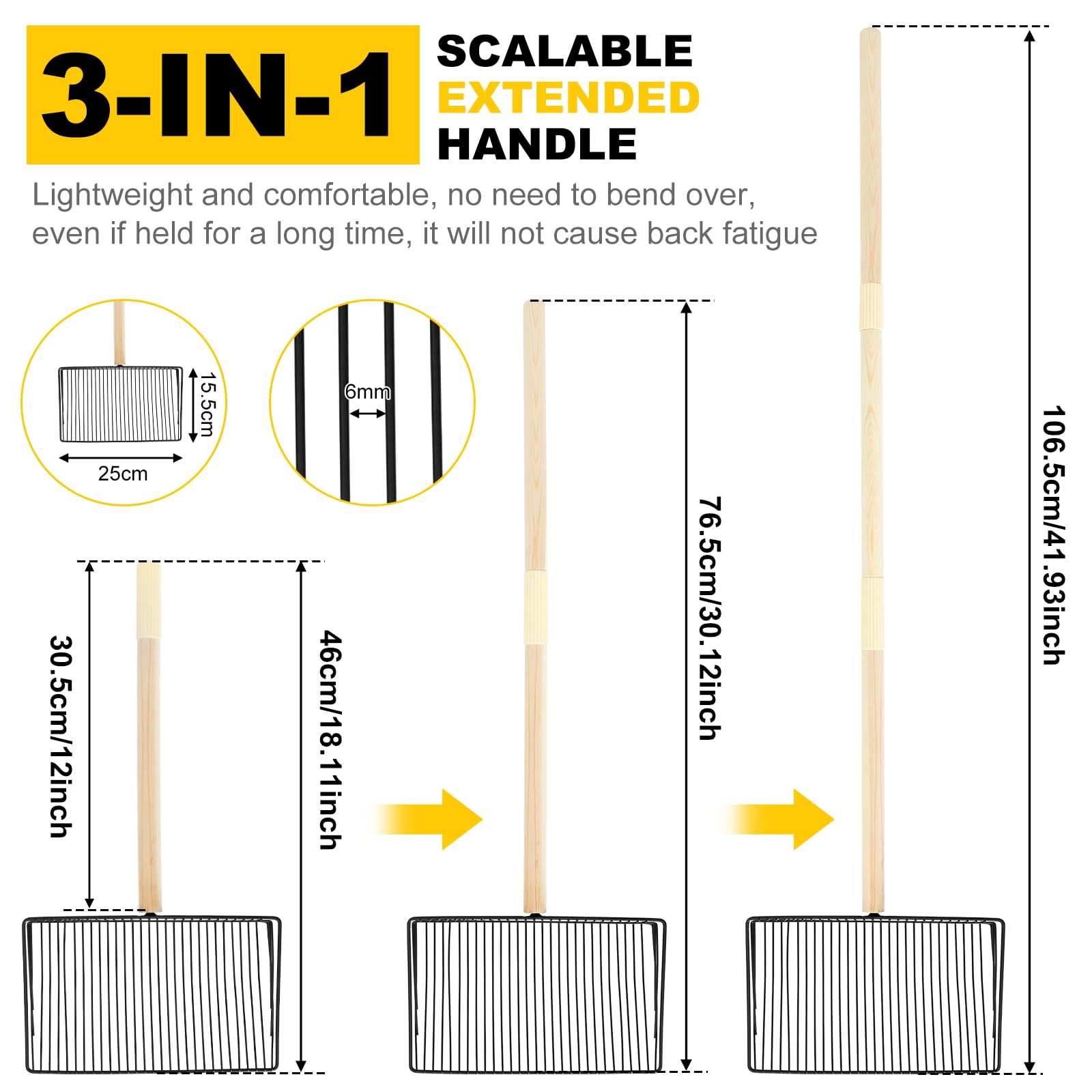 Large Metal Chicken Poop Scooper, Chicken Litter Scoop with 3-in-1 Detachable Wood Handle (12 to 42 inches), Chicken Poop Cleaning Tools, Cat Litter Scoop, Poop Shovel for Cats Dogs Chicken Poop