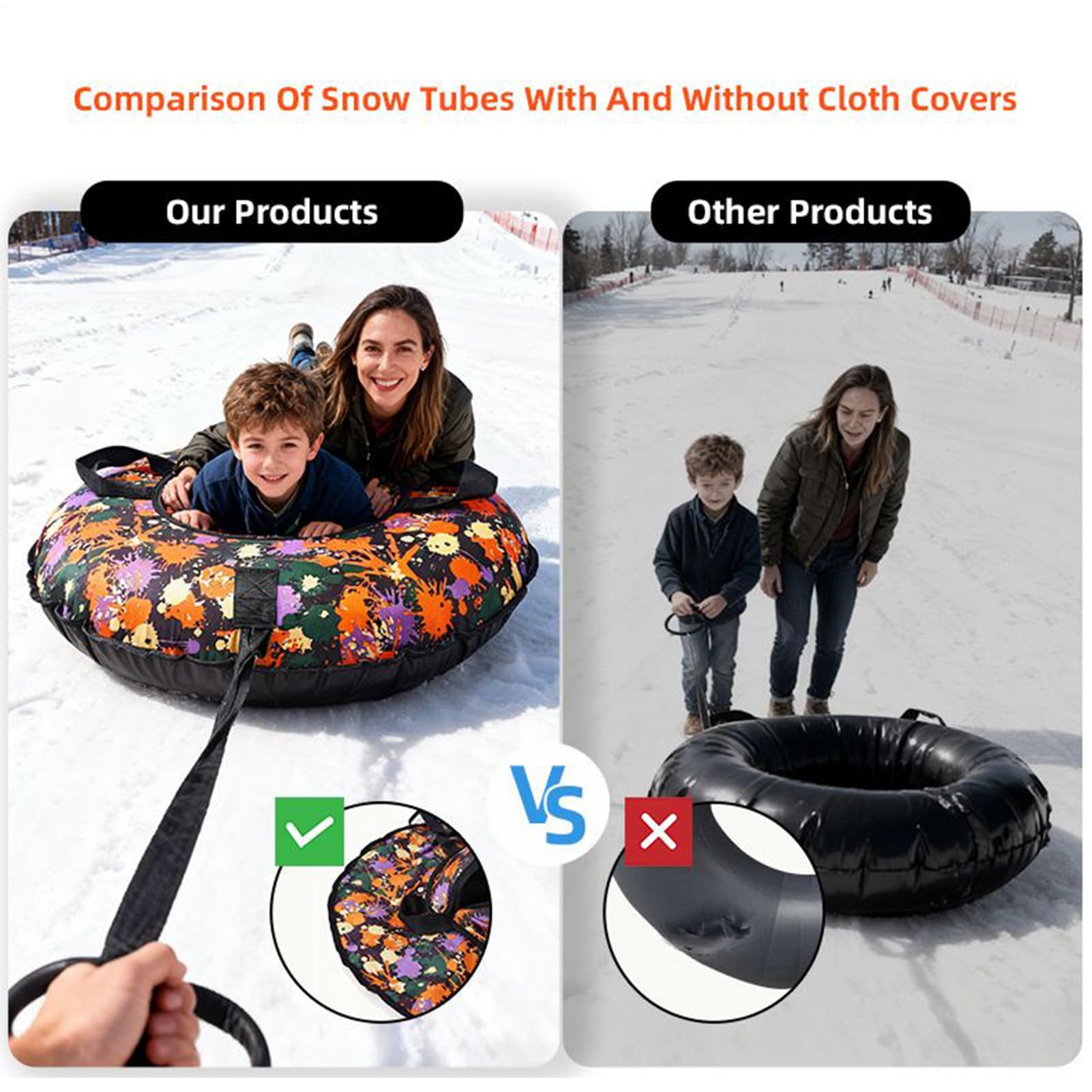 Robuster, aufblasbarer Schneeschlauch mit Griffen, 104 cm Familienschlitten für Schnee und Eis, reißfestes PVC-Material, ideal für Spielplätze, Gärten und Outdoor-Abenteuer