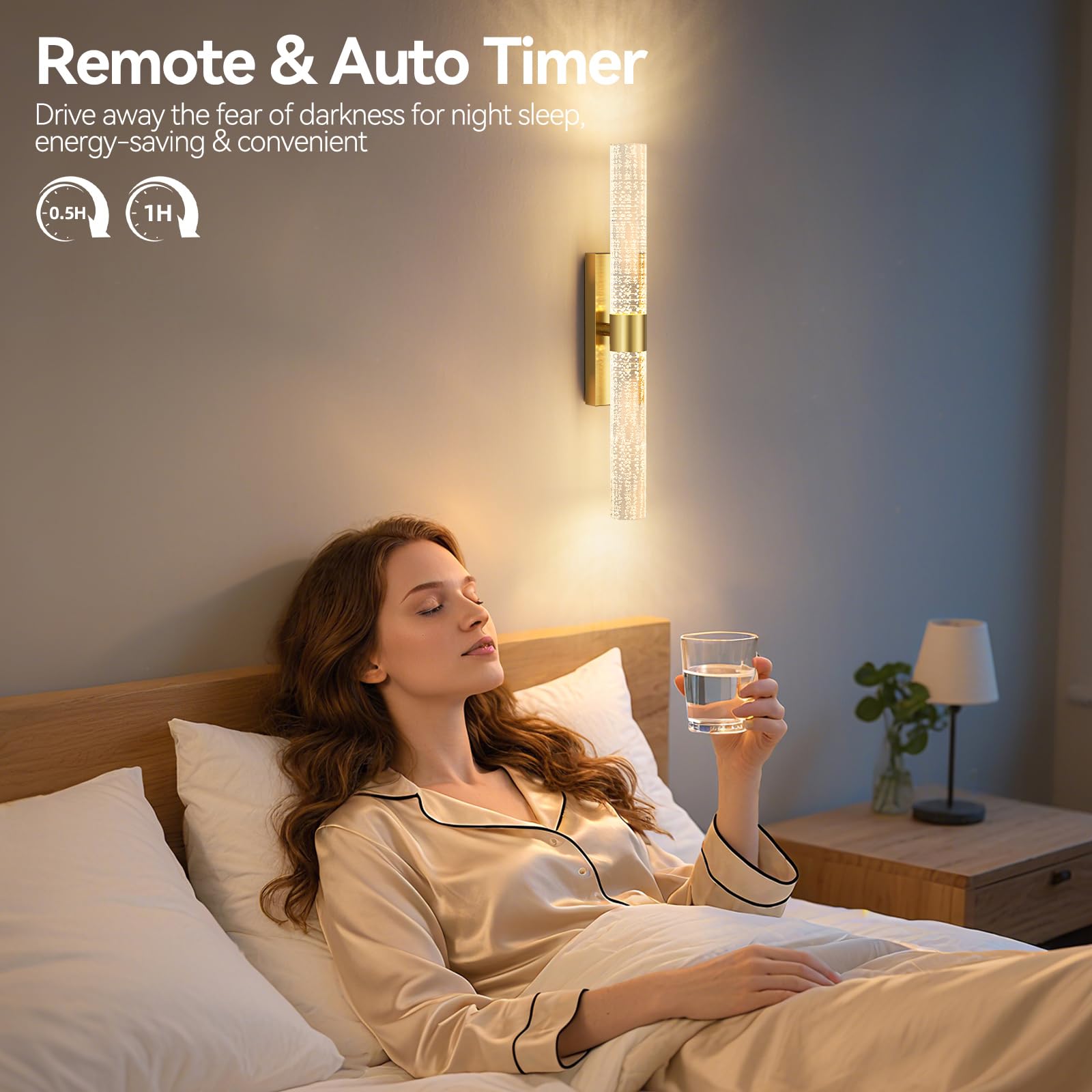 Set di 2 applique da parete a batteria, 10000 mAh, luci da parete ricaricabili oro con telecomando, lampada da parete wireless dimmerabile per camera da letto, soggiorno, corridoio, 40 cm