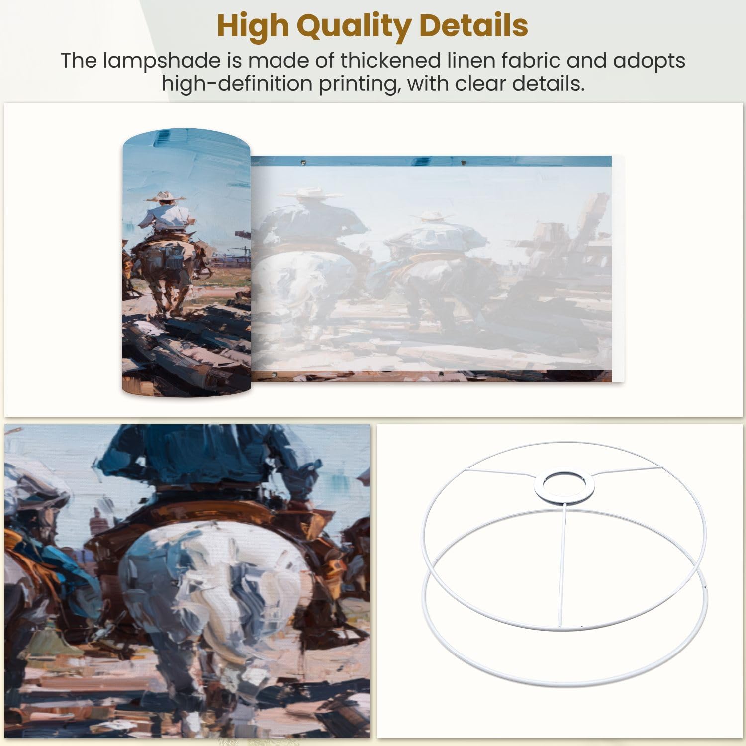 Linen Drum Lamp Shades 1 Pack, 13''Wx10"H, Cowboys Horses Farm Cattle Ranch Western Landscape Oil Painting Replacement Lampshades for Floor Lamps Table Lamps Modern Farmhouse Lampshade Easy Assembly