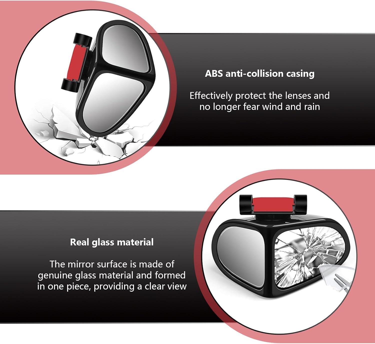 WZP 2 PCS Car Blind Spot Mirrors, 360° Adjustable Rotating Double-Sided Convex Rear View Mirror, HD Glass Wide Angle Auxiliary Blindspot Mirror, Universal for Car SUV and Trucks (Black)