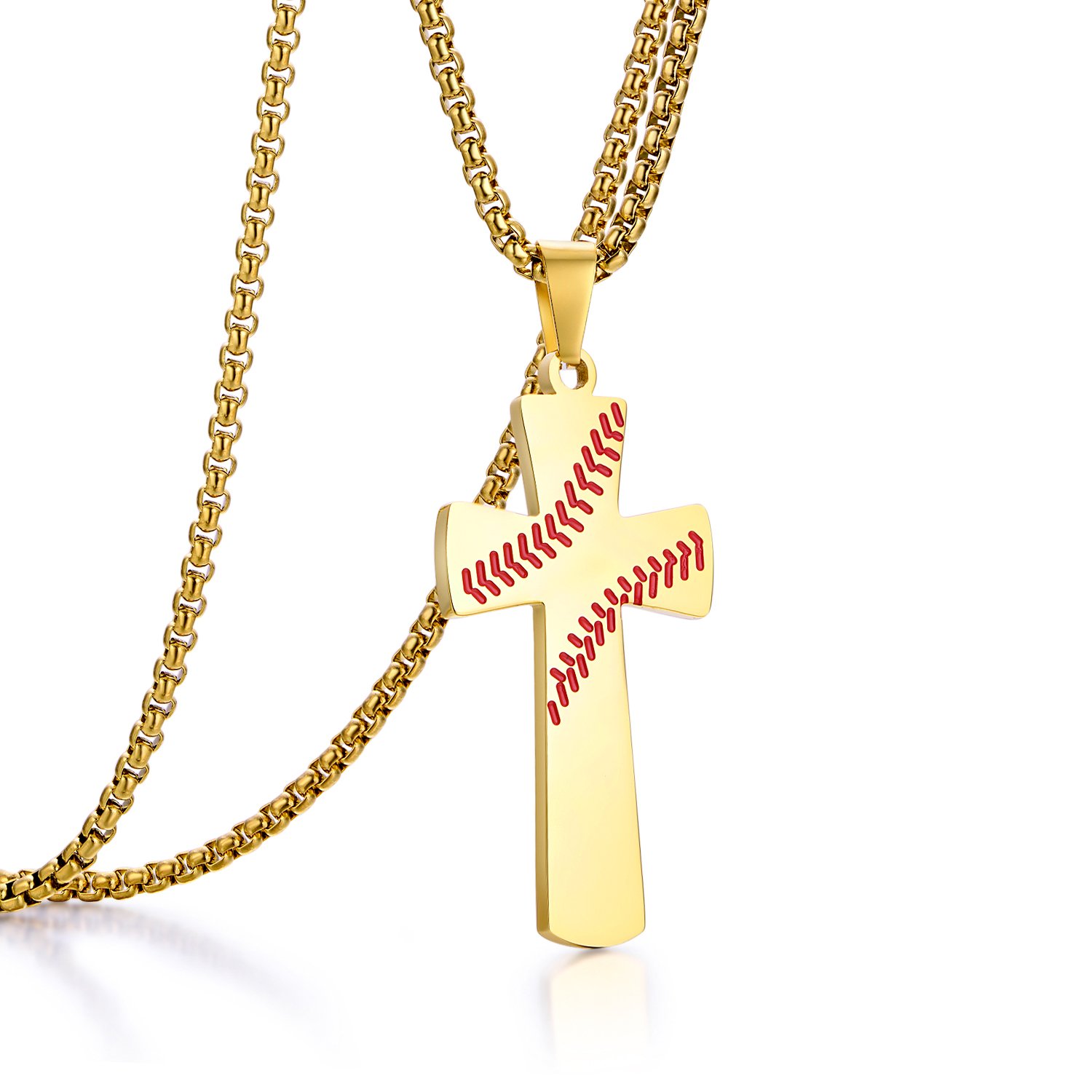 RehobothBaseball Cross Pendant Necklace for Men Women Adjustable 22+2' Stainless Steel Chain