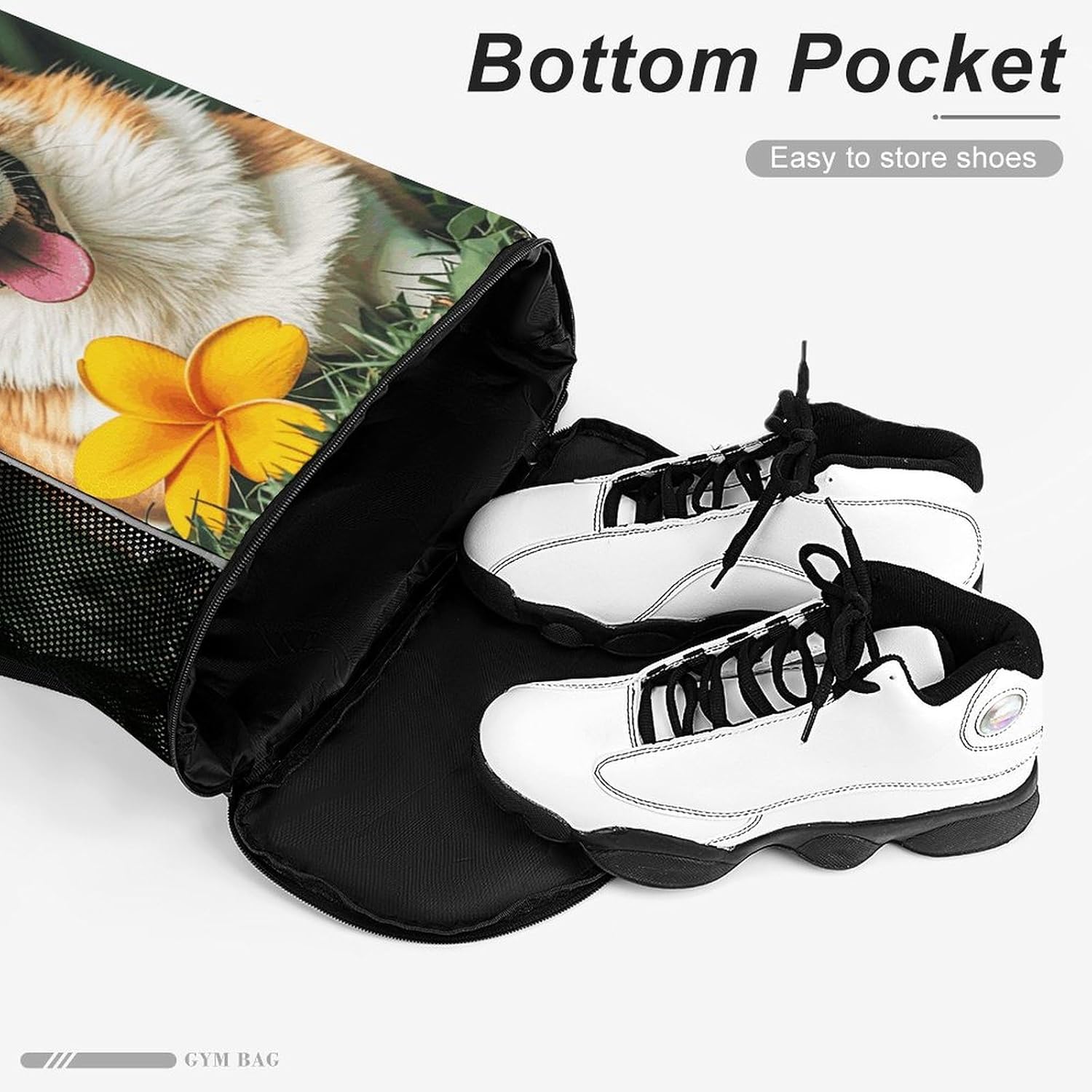 Fitness Drawstring Backpack Waterproof Gym Bag Tropical Flower And Corgi Lightweight Dry And Wet Separation Swim Bag