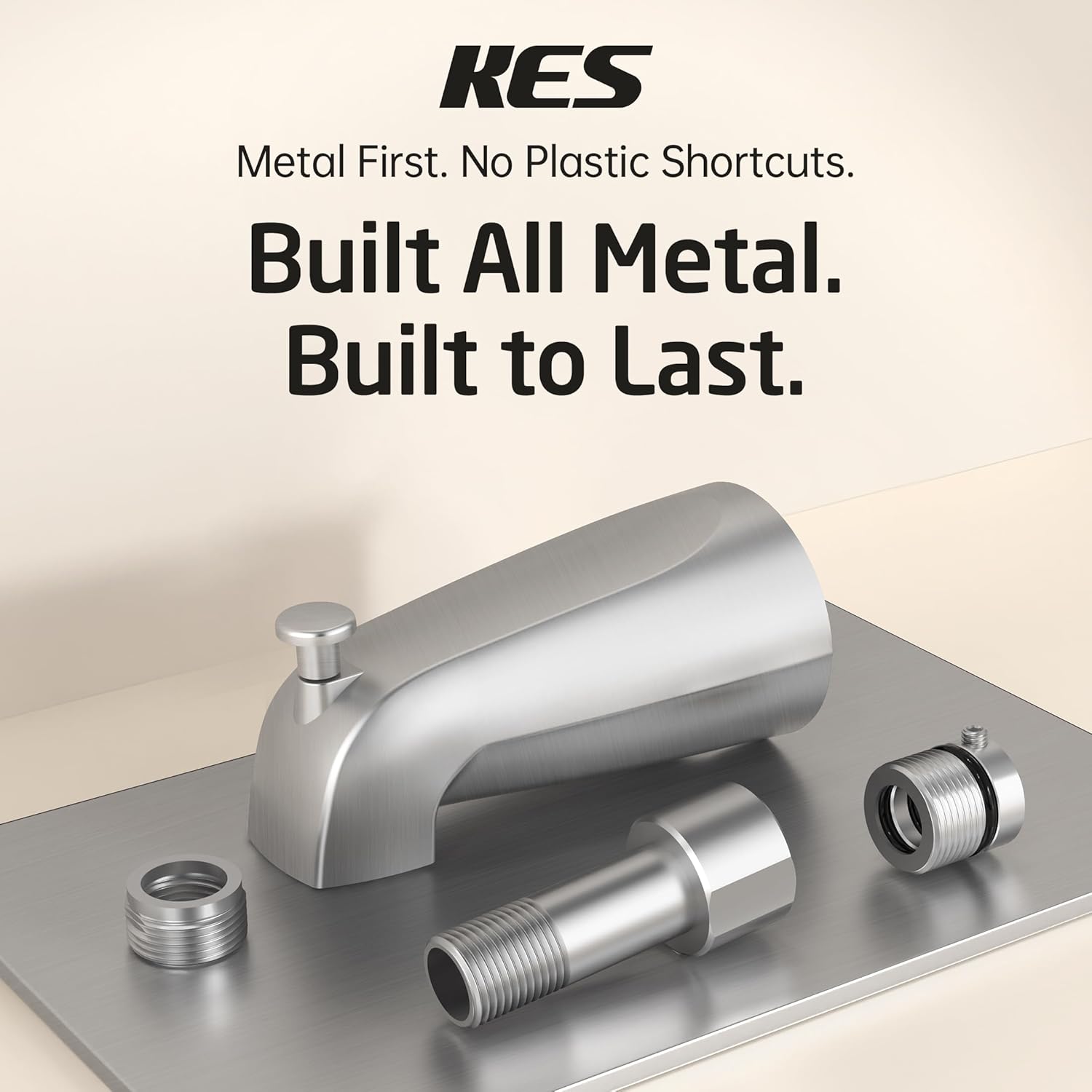 KES 5-3/8'' All Metal Tub Spout with 18/8 Stainless Steel Inner Core, Leakproof Bathtub Faucet Replacement with Diverter, Fits 3/4″, 1/2″ IPS, 1/2″ Copper Pipe, Brushed Nickel, PTSN301-BN