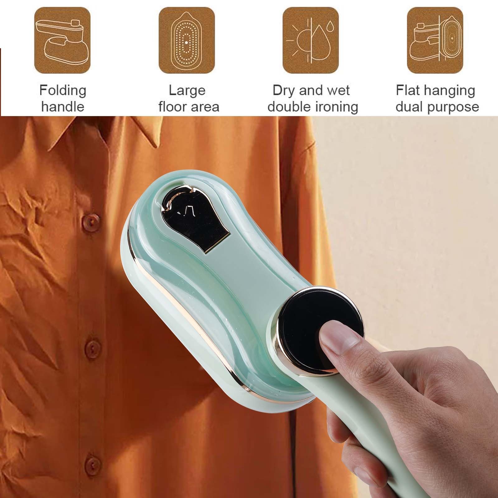 Mini plancha, 1200 W, suela de cerámica antiadherente, plancha de viaje, plegable, 20 segundos, calentamiento rápido, rotación de 180°, portátil, para casa y viajes (verde)