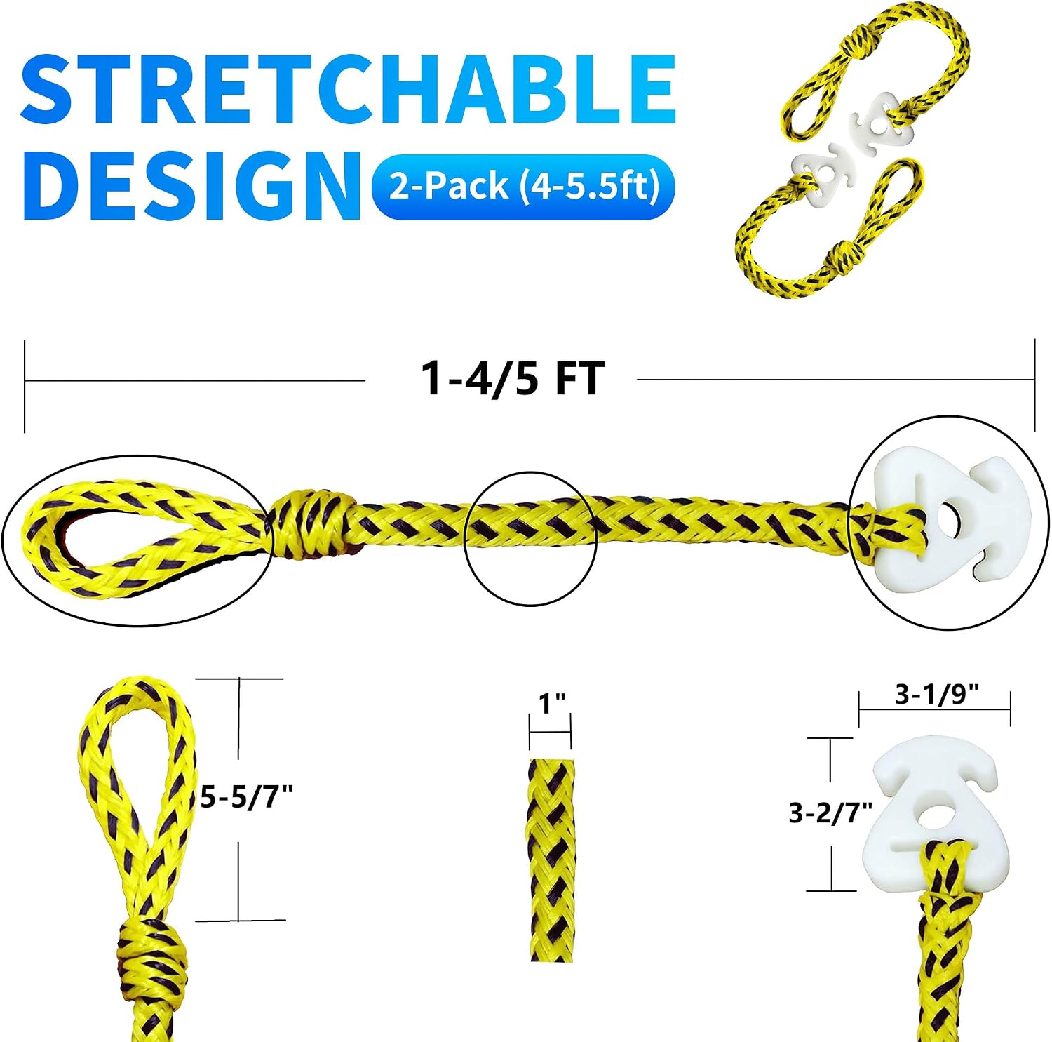 2 Packs Boat Tube and Tow Rope Quick Connector, Heavy Duty Boat Tube Rope for Tubing Compatible for Boating, Wakeboarding,Watersports,Wakeboard Rope (21-21/32” Length)