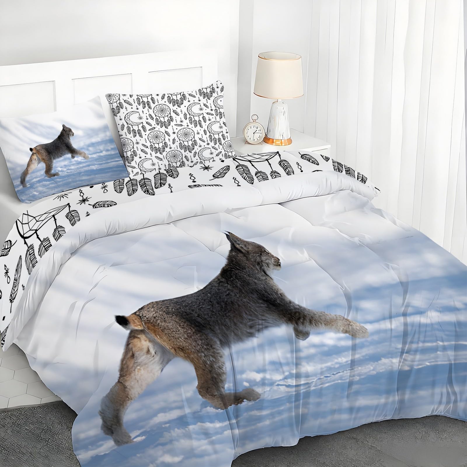 Housse de couette grand lit 240x220 anti-plis en microfibre douce motif attrape-rêves