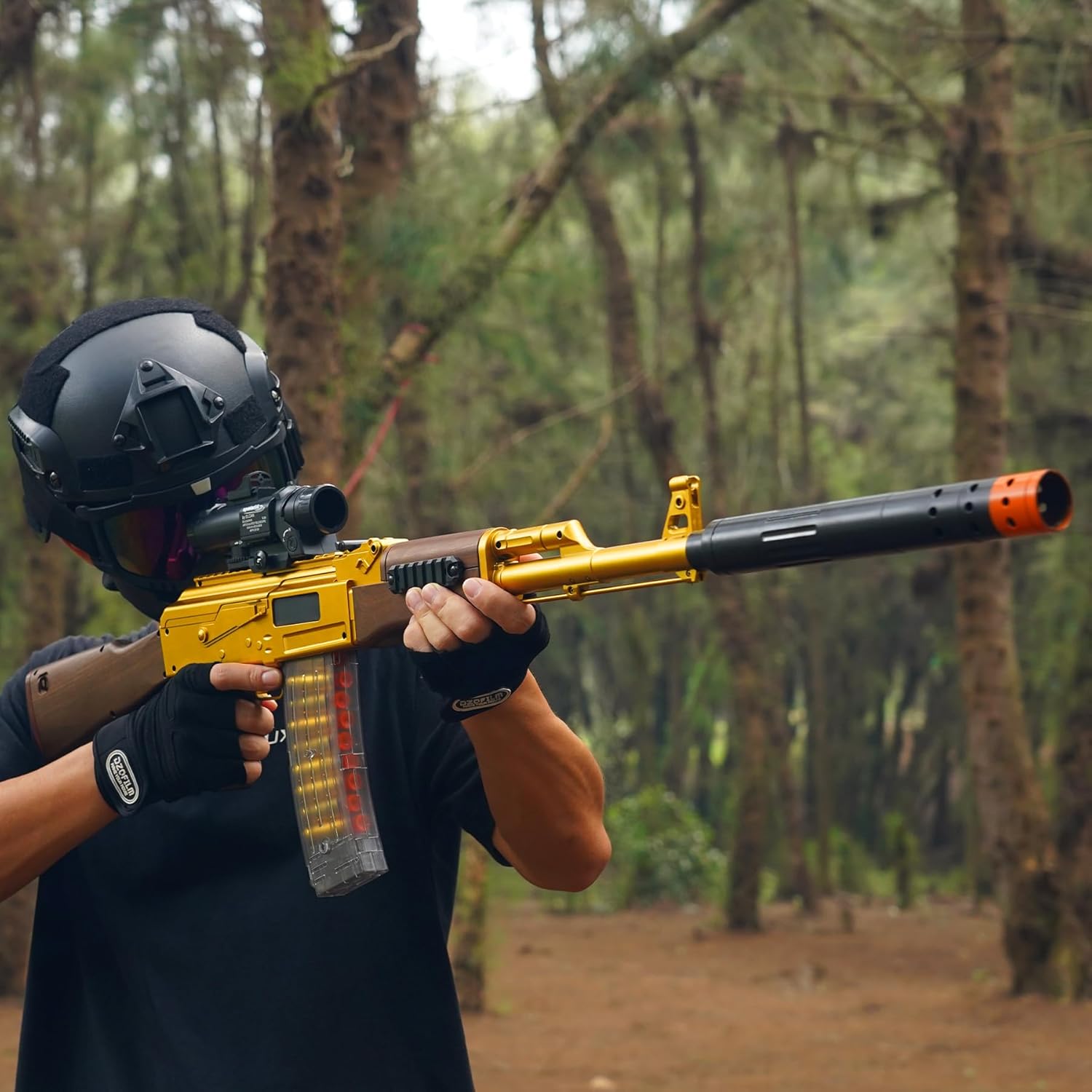 JellyBullet Automatic Foam Blaster 741132, Cuteland Soft Darts Shell Ejecting Blaster, Automatic Repeating & Manual Single Shooting Mode, Manual Banana Spring Magazine, 18+ (AKGOLD)