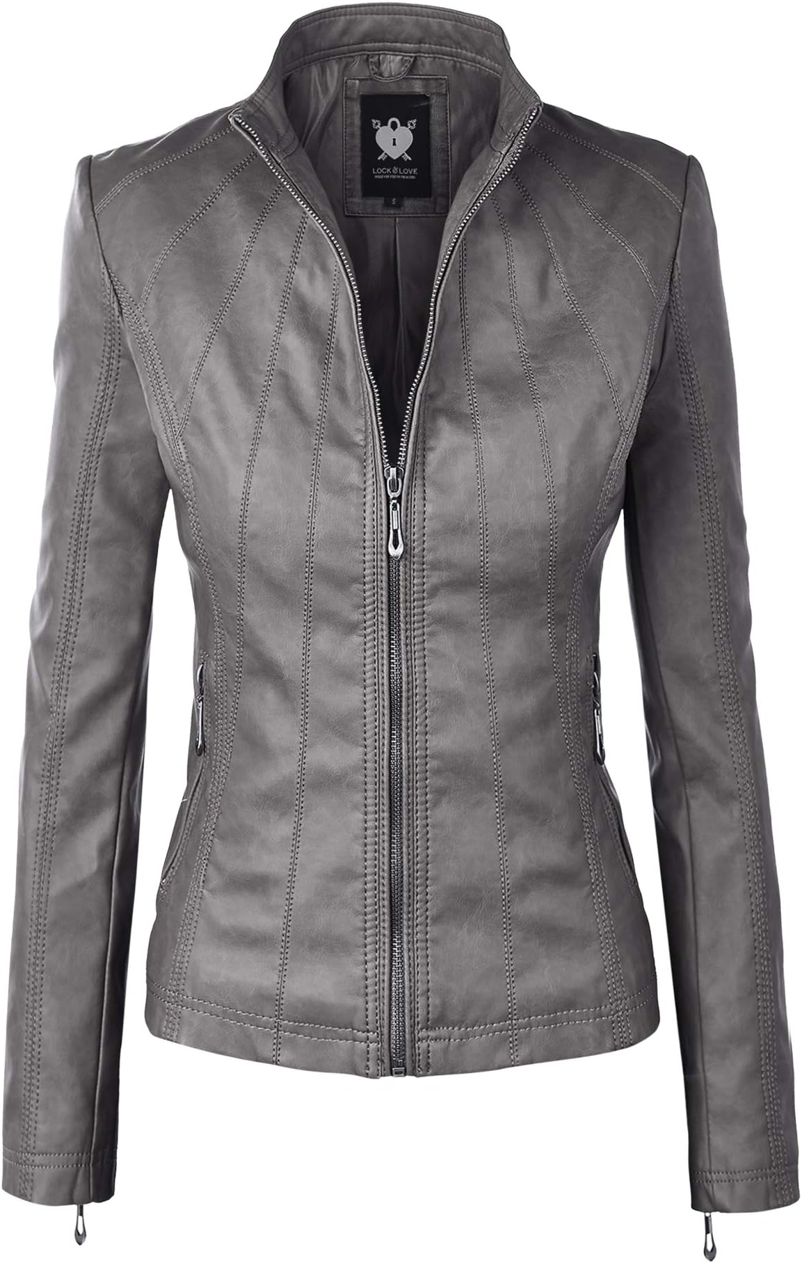Lock and Love Women's Faux Leather Moto Biker Jacket Coat with Removable or Non-Removable Hood