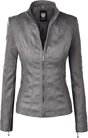 Lock and Love Women's Removable Hooded Faux Leather Jacket Moto Biker Coat