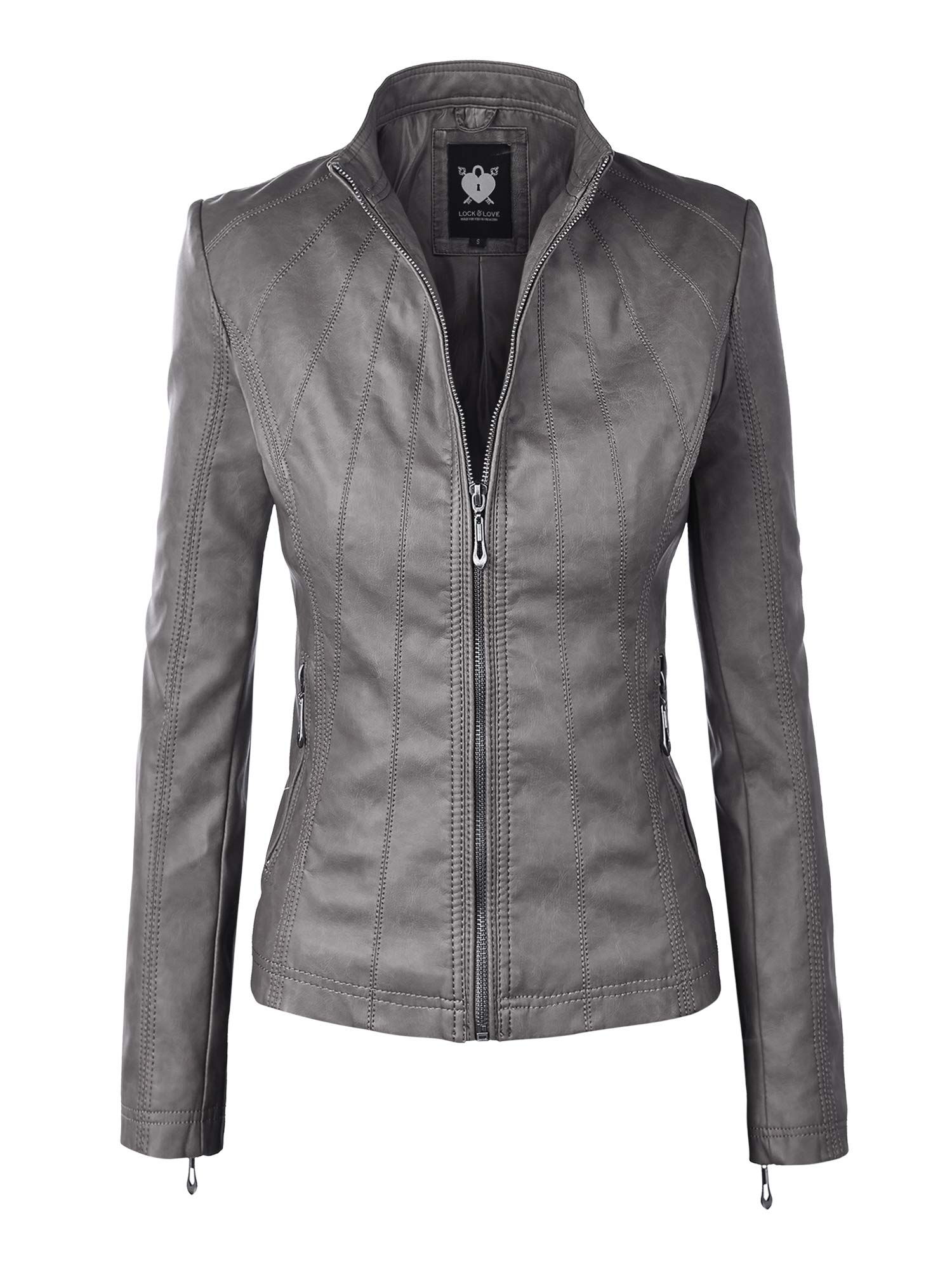 Lock and Love Women's Faux Leather Moto Biker Jacket Coat with Removable or Non-Removable Hood