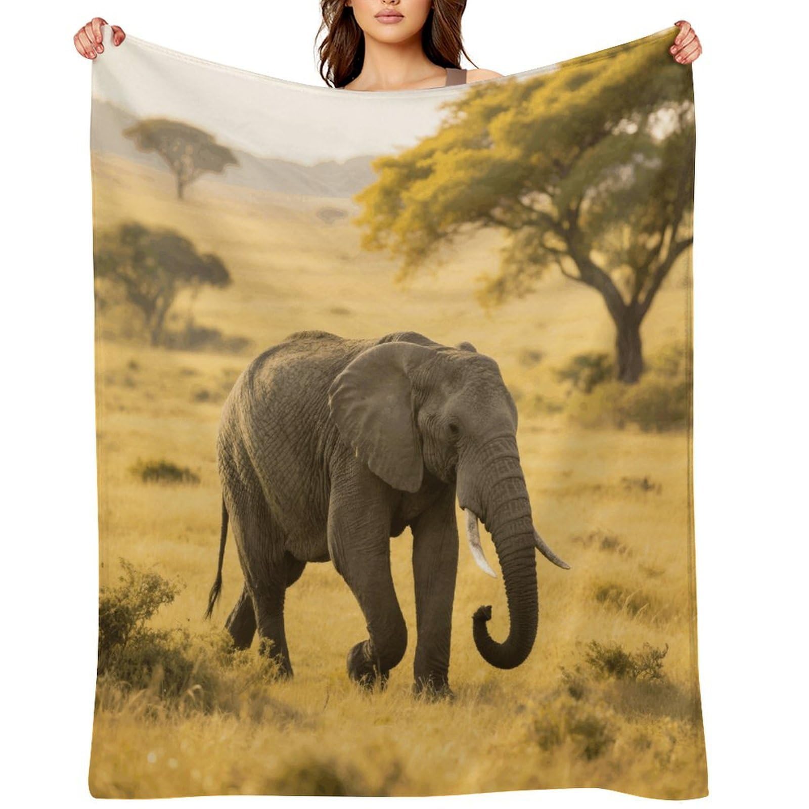 Elephant Throw Blanket for Couch and Bed Super Soft Warm Lightweight Throw Blankets Cozy Fuzzy Flannel Blanket Personalized Decorative Blankets for Sofa Decor 60"x80"