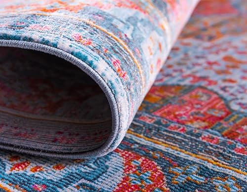 Miniatura 14 de Unique Loom Baracoa Collection - Alfombra malecón (5 pies 5 pulgadas, redonda, azul claronaranja)