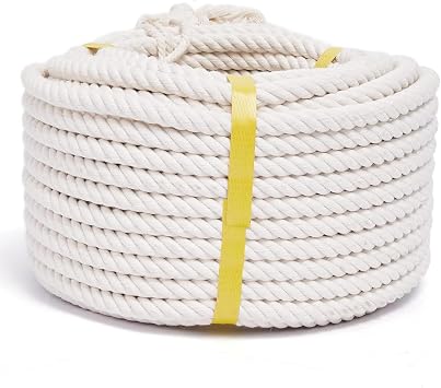 Natural Cotton Craft Rope 1/2 Inch x 50 Feet, 4-Strand Twisted Cotton Ropes, Natural Thick White Soft Rope Cord for Sports, Decoration, Pet Toys, DIY Crafts, Indoor & Outdoor Use