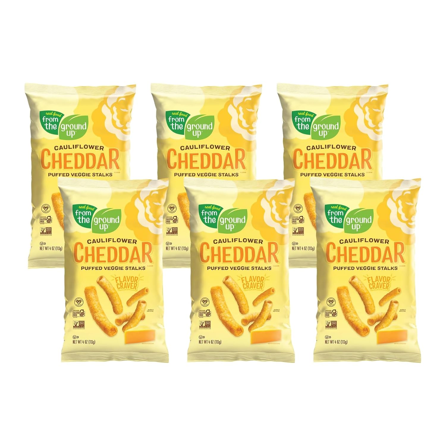 Real Food From The Ground Cauliflower Stalks - 6 Count, 4oz Bags (Cheddar) Cheddar Cheese