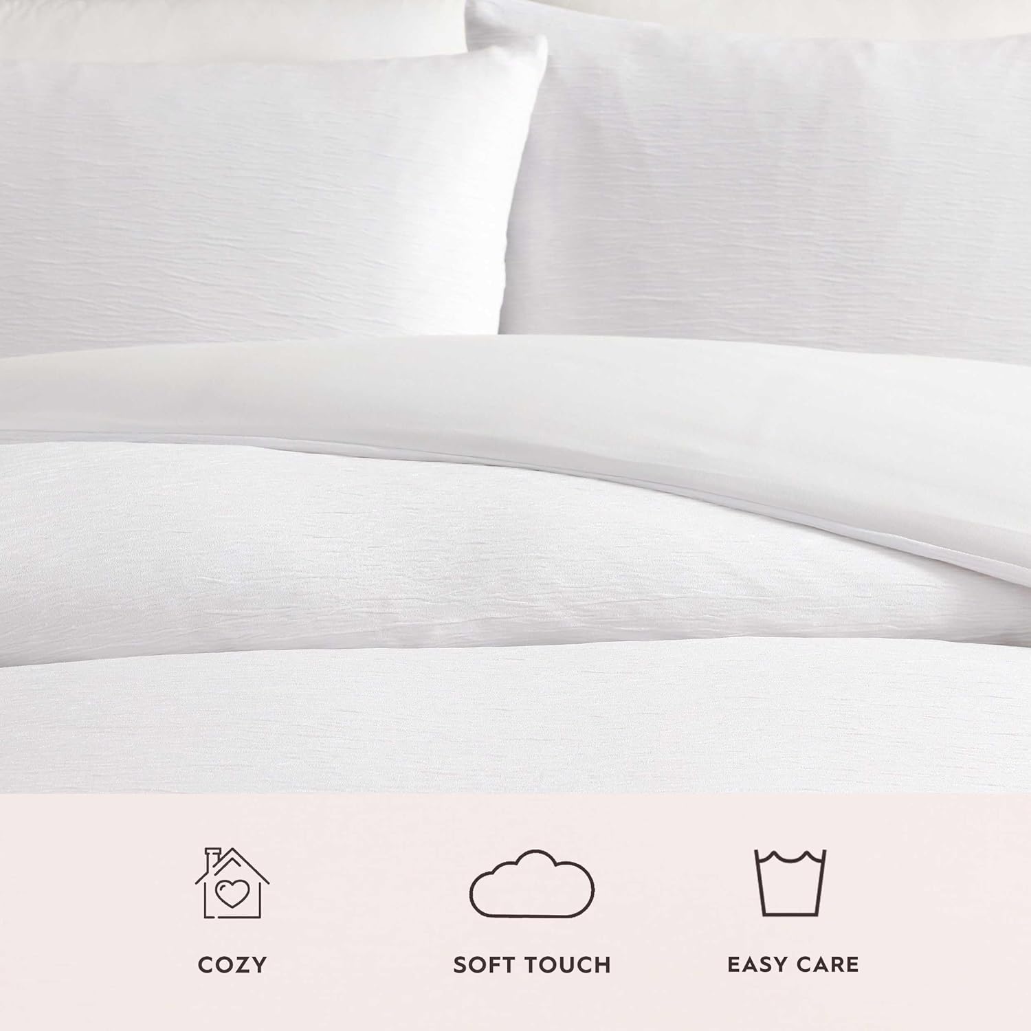 Laura Ashley - Queen Size Duvet Cover Set, 100% Soft Woven Gauze Bedding, 3 Piece Reversible Bed Set with Matching Pillowcases (Crinkle White)