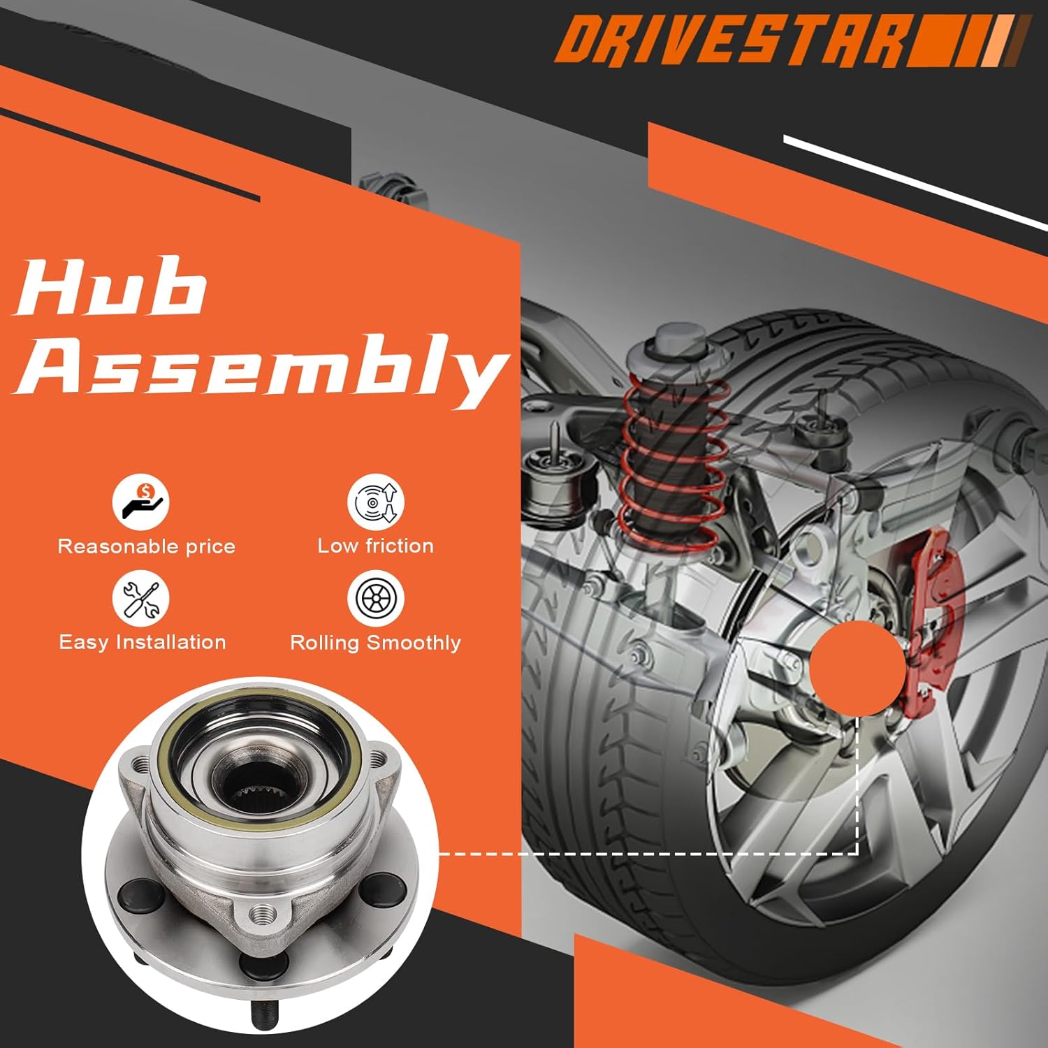 DRIVESTAR 513107 Front Wheel Hub & Bearing Assembly Left/Right for Jeep Cherokee 1984-1989, 1986-1989 for Jeep Comanche, 1984-1989 for Jeep Wagoneer(4WD), 1987-1989 for Jeep Wrangler, 5 Lug w/o ABS