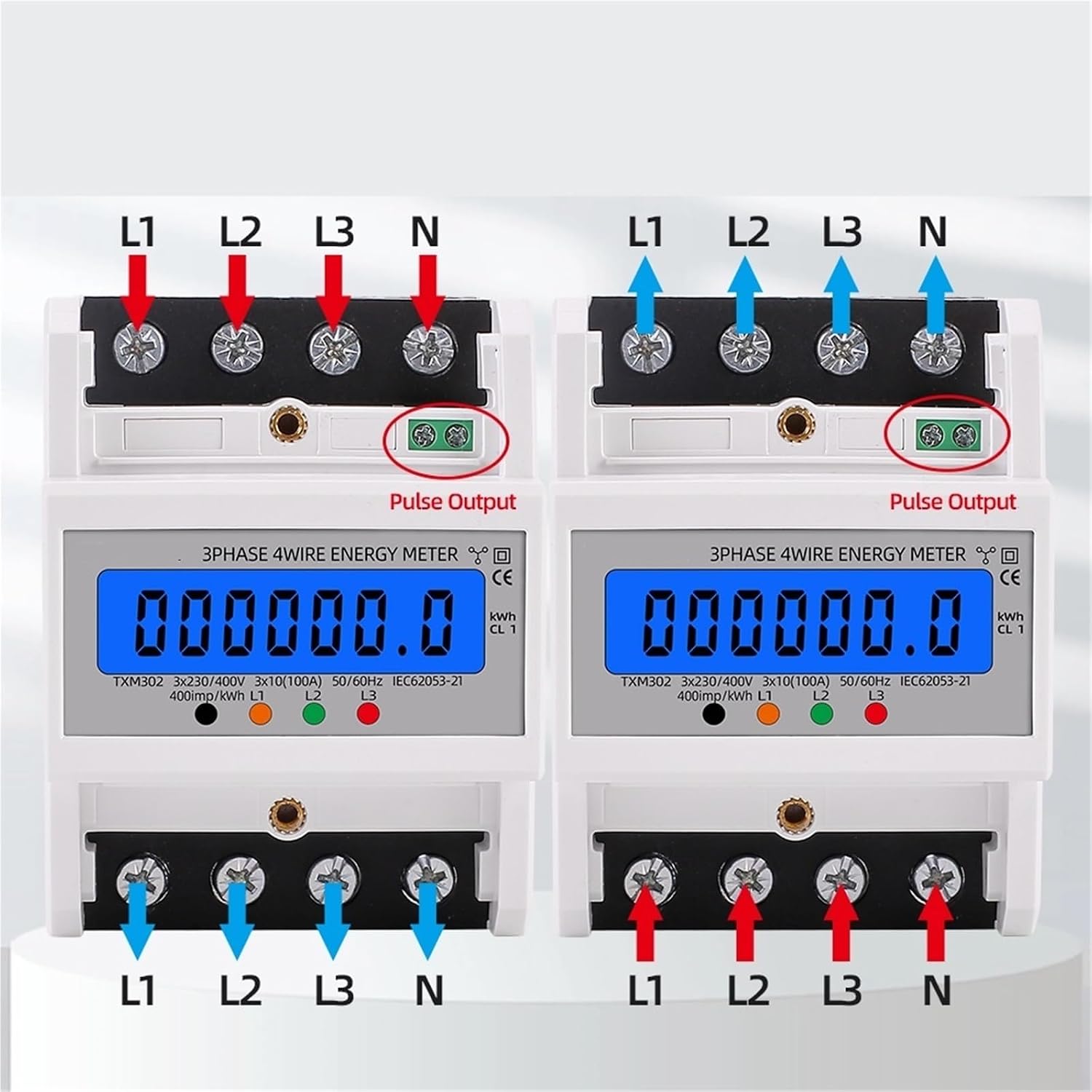 Din Rail 380V 3 Phase 4 Wire Electronic Watt Power Consumption Energy Meter Wattmeter kWh 100A AC 50Hz 60Hz Backlight
