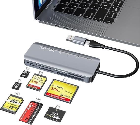 قارئ بطاقات Memory Stick Pro Duo 7 في 1، قارئ بطاقات متعددة USB-C لبطاقات SD/TF/CF/MS/XD، قارئ بطاقات SD لأجهزة iPhone والكمبيوتر اللوحي والكمبيوتر المحمول وWindows وLinux وAndroid والكاميرا وكاميرا مسار اللعبة