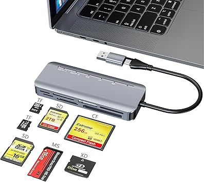 قارئ بطاقات Memory Stick Pro Duo 7 في 1، قارئ بطاقات متعددة USB-C لبطاقات SD/TF/CF/MS/XD، قارئ بطاقات SD لأجهزة iPhone والكمبيوتر اللوحي والكمبيوتر المحمول وWindows وLinux وAndroid والكاميرا وكاميرا مسار اللعبة