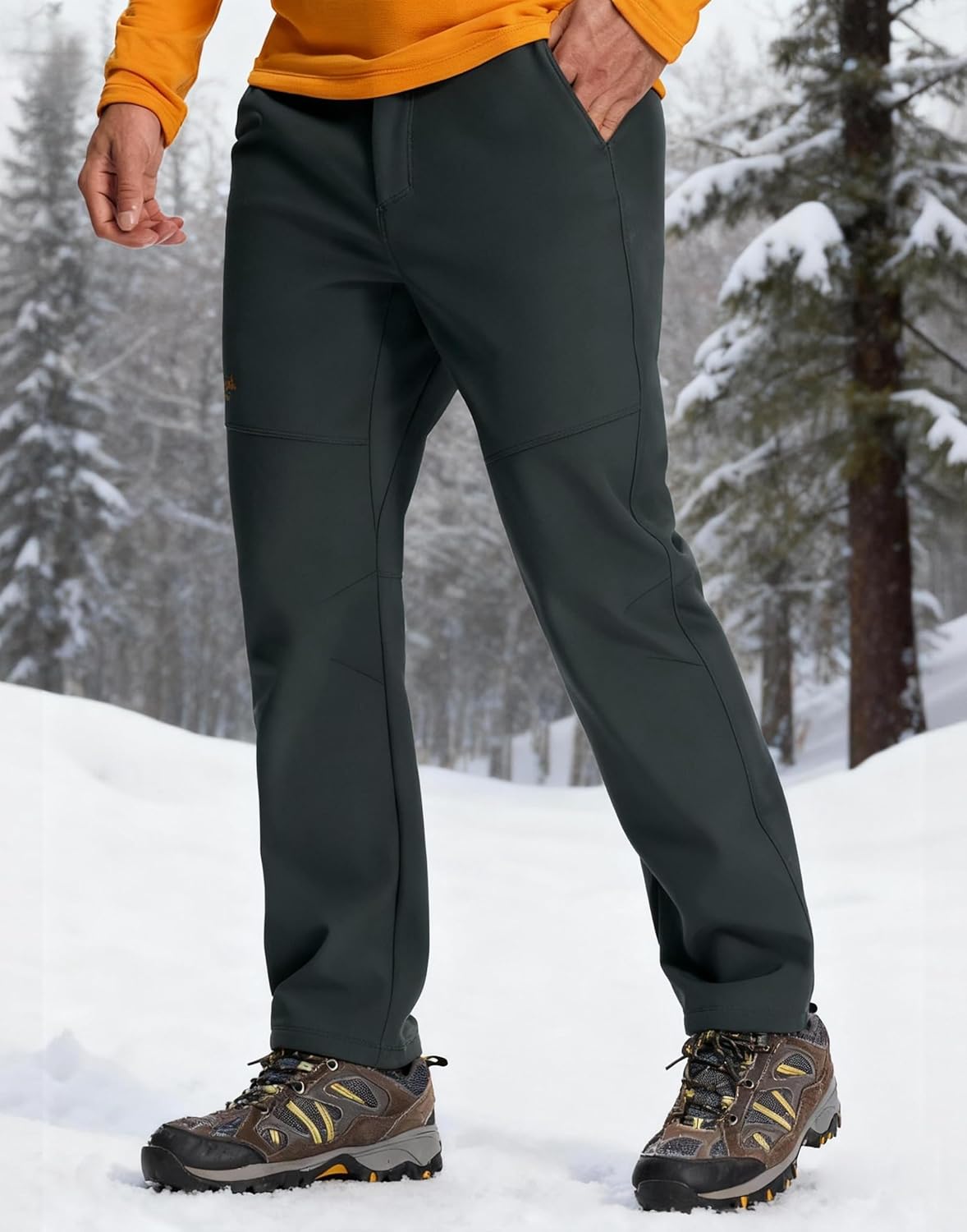 Pioneer Camp Men's Fleece Lined Hiking Pants Insulated Waterproof Softshell Winter Warm Work Snow Ski Pants Snowboard - Image 2