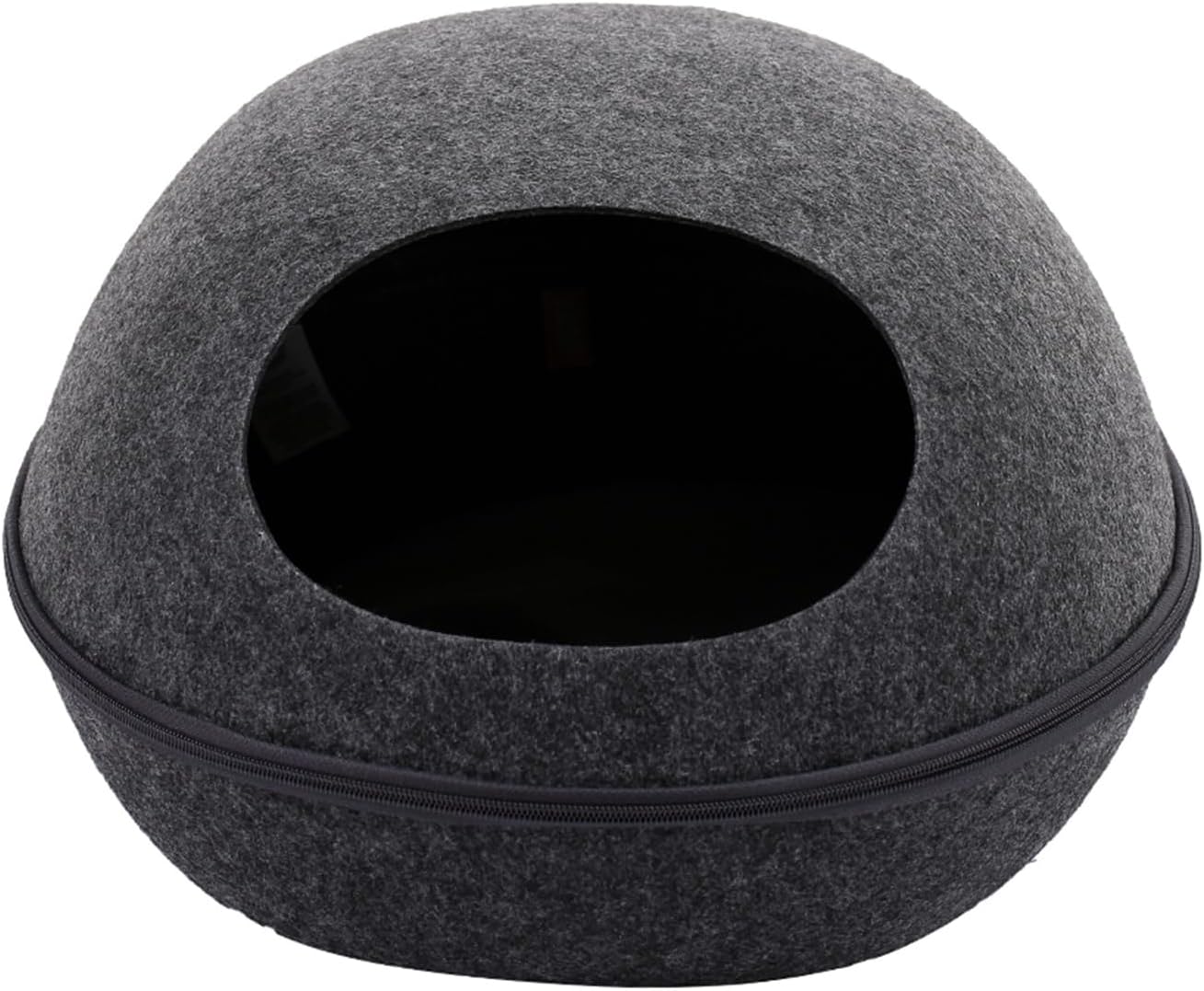 Felt Cat Cave Bed with Removable Cover, Cozy Pet Shelter for Indoor Cats, Zippered Washable Cat House with Roomy Interior, Warm Kitty Hideaway (Grey)