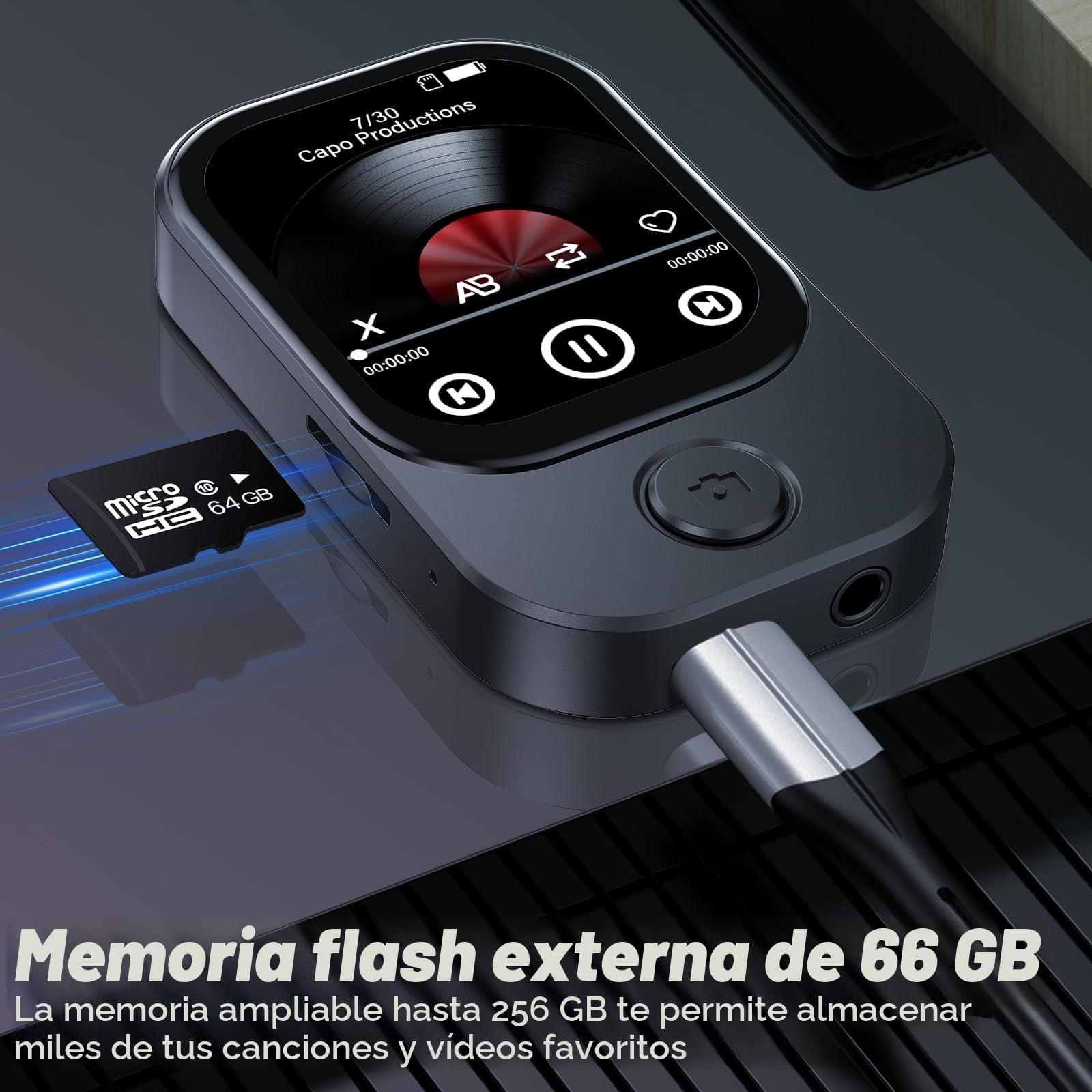 64GB Reproductor MP3 con Bluetooth 5.4, Cámara Abatible de 180°, Mini Reproductor Música Altavoz HD Radio FM Sonido HiFi Ldeal E-Book Podómetro Deportivo