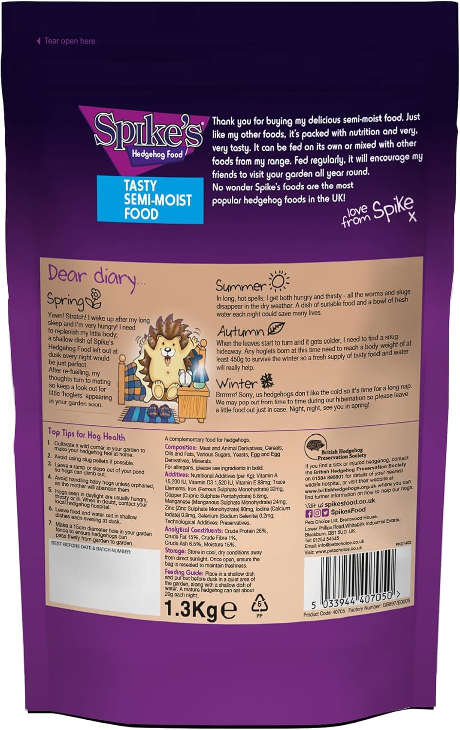 Spikes - Tasty Semi-moist Hedgehog Food - 1.3kg