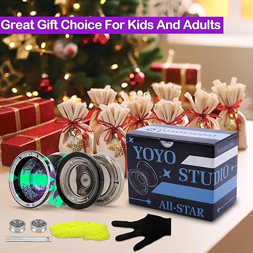 Miniatura 6 de YOYOSTUDIO Yoyo P1 Crystal Black & T16 Negro Verde Púrpura, Yoyos profesionales de doble propósito, paquete de 2, Yoyo sensible para niños de 8 a 12