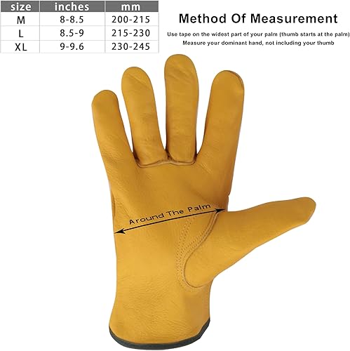 Miniatura 4 de TMZHISTAR Guantes de trabajo de cuero vacuno para hombres y mujeres, guantes de jardinería, guantes de conducción