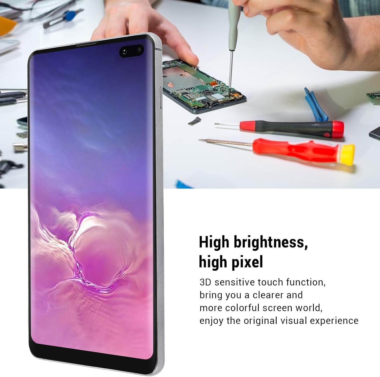 for S10 Plus Screen Replacement LCD, OLED Display Digitizer Assembly with Frame, Repair Tool, for S10 Plus SM N975, 6.4 Inch (Black)