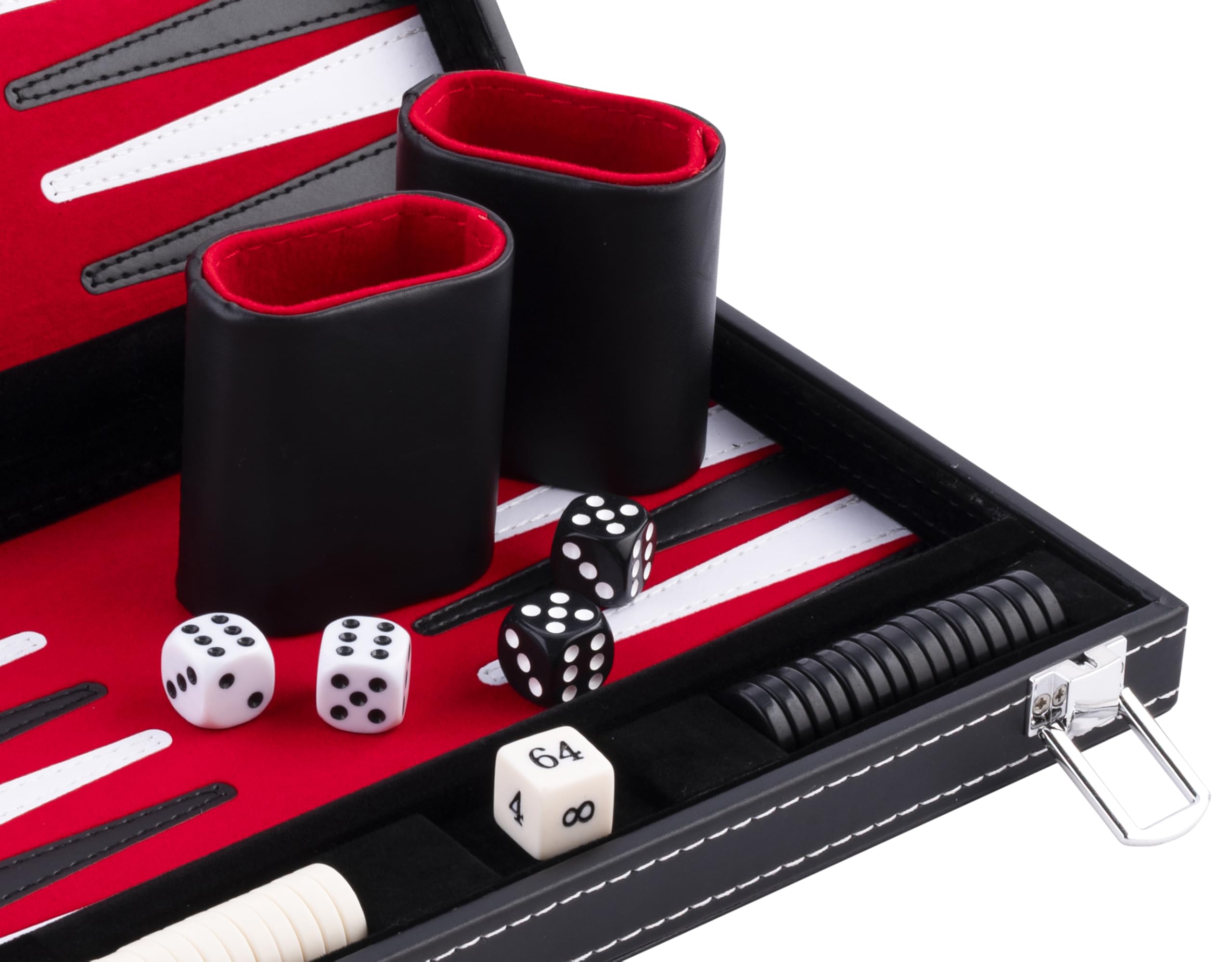 Engelhart - 250513 - Valigetta Backgammon 30 cm (11 Pollici) - Similpelle Rossa/Nera/Bianca con Interno in Velluto - Gioco da Tavolo Portatile per 2 Giocatori - Dai 6 Anni in Su