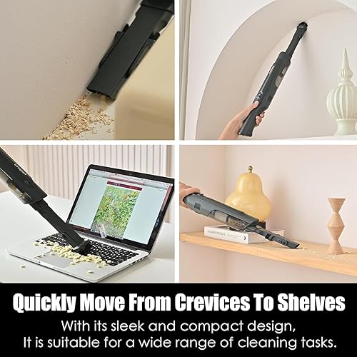 Miniatura 5 de Aspiradora de mano inalámbrica, ligera de 1.4 libras con potente succión, base de carga, taza de polvo vacía y desmontable de un solo toque, mini