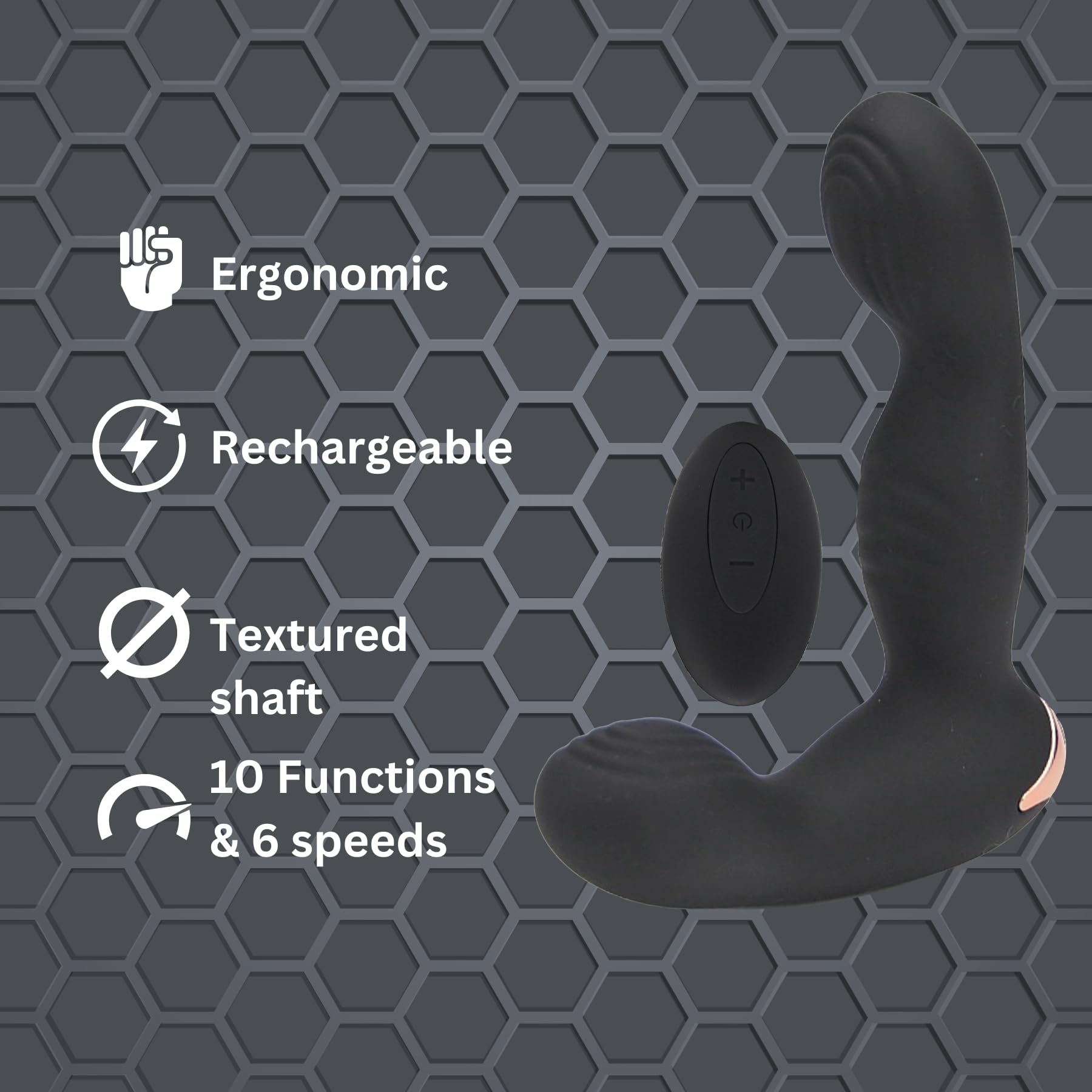 Rev-Pro Massaggiatore Prostatico con Telecomando Wireless - 10 Funzioni di Vibrazione e 6 Velocità - Stimolatore Anale Ergonomico Ricaricabile USB - Scelta Premium tra i Massaggiatori per la prostata
