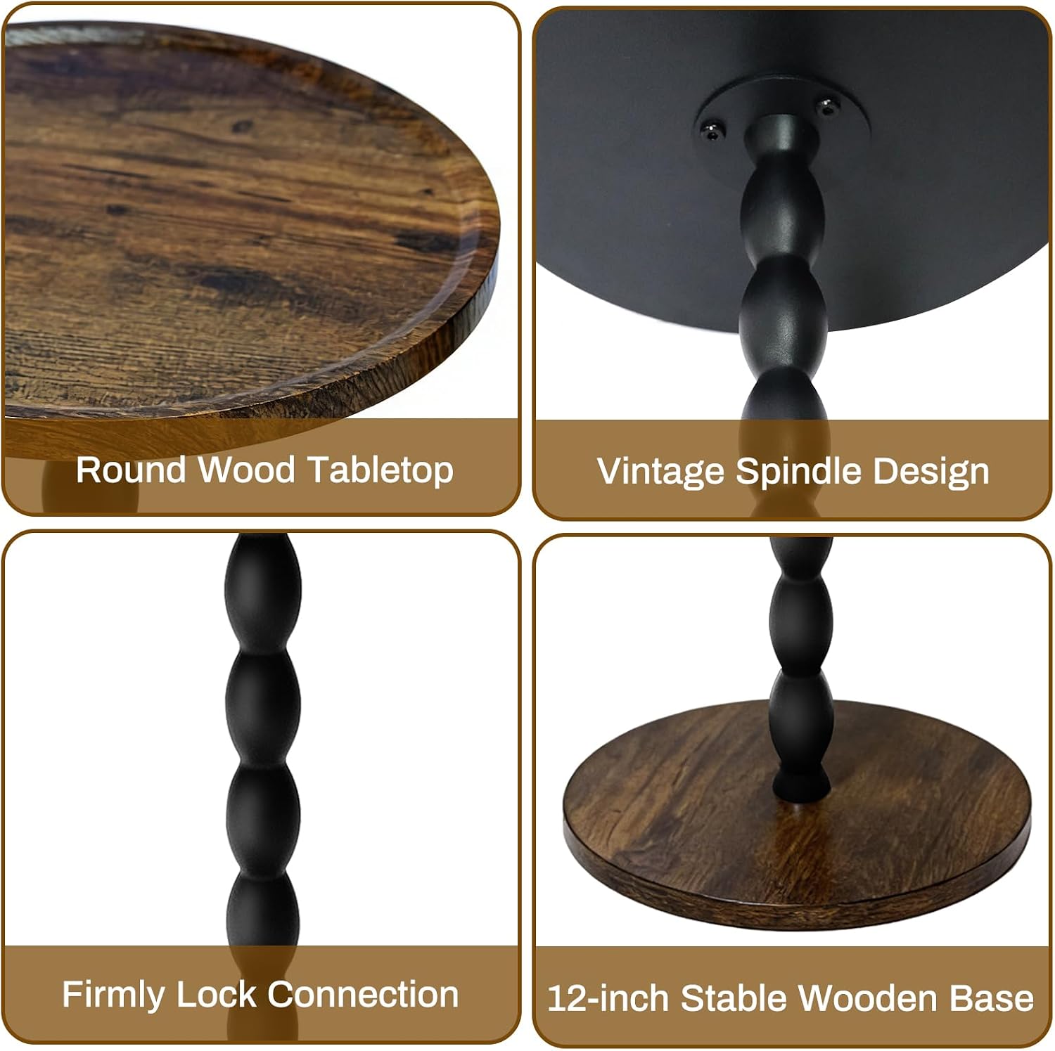 Small Side Table, Mid-Century Modern Drink Table with Raised Edge (Anti-Drop), Wooden End Table for Living Room, Bedroom Nightstand, Corner Table for Small Spaces