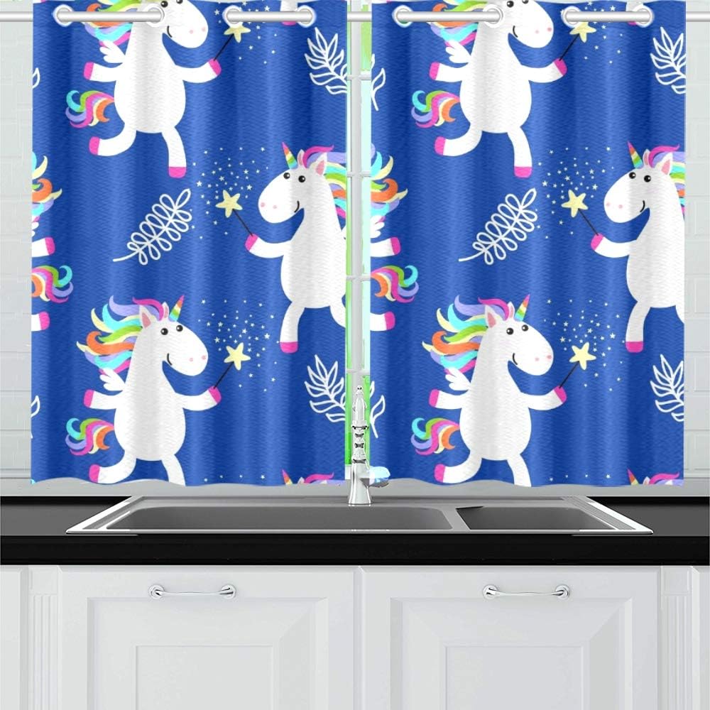 YUMOING Cute Unicorns Kitchen Curtains Window Curtain Tiers