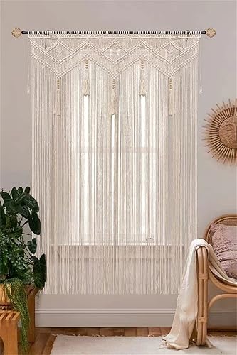 Miniatura 2 de Cortinas bohemias de macramé para ventanas de sala de estar, decoración bohemia grande de macramé para colgar en la pared, cortina con cuentas para