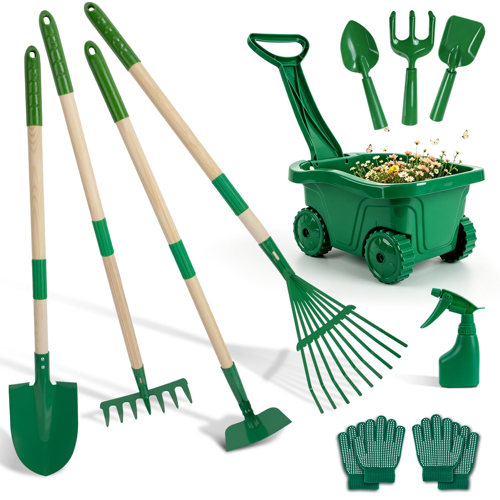 Carretilla Jardin para Niños - 11pcs Exterior Herramientas,3 Años