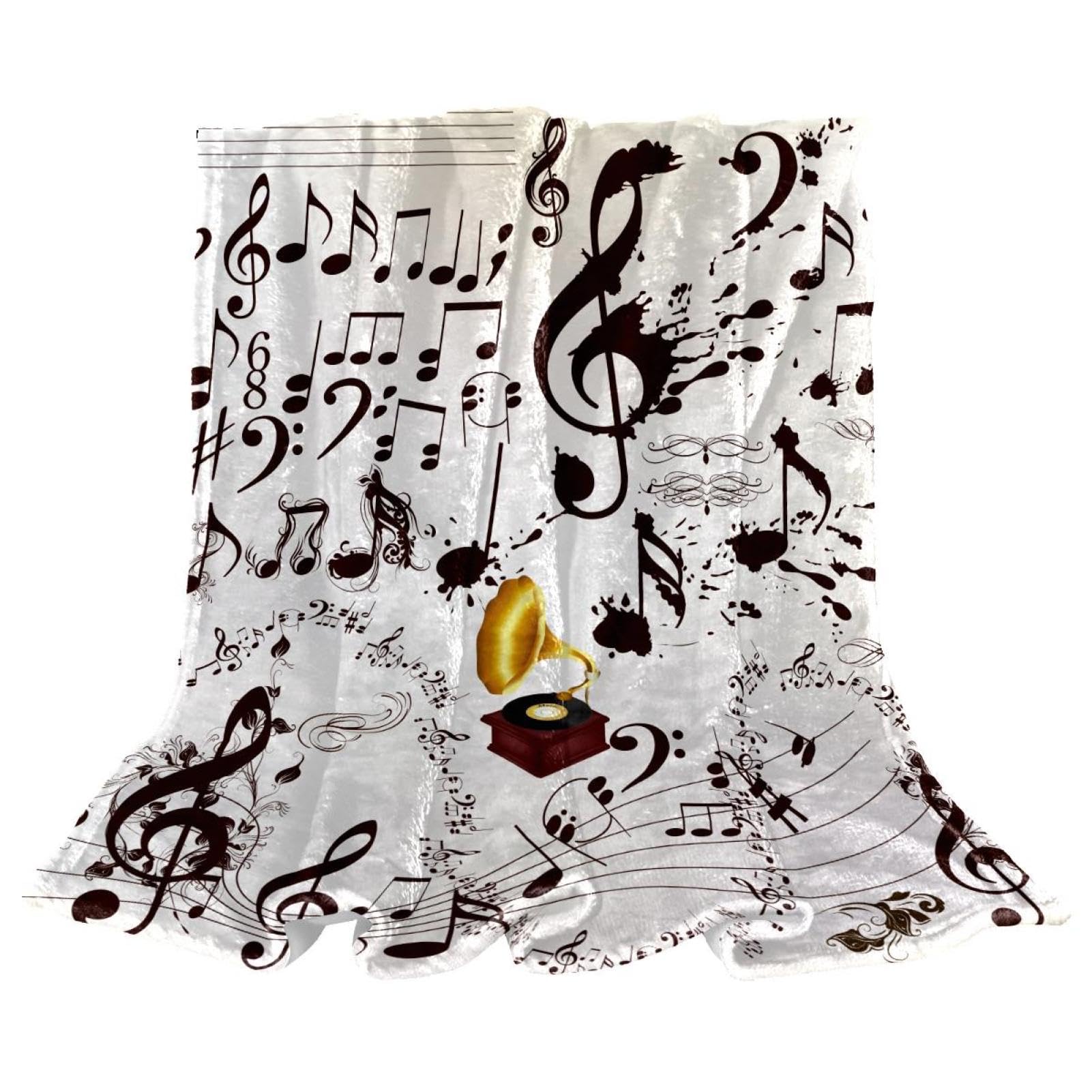 Couverture polaire notes de musique 150x100 cm plaid chaud et doux pour lit et canapé