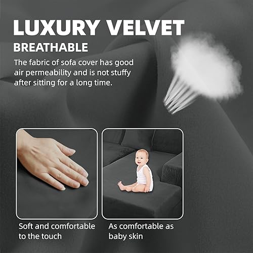 Miniatura 5 de Arfntevss Fundas de terciopelo para sofá modular en forma de L, 2 piezas, súper elásticas, suaves, en forma de L, juego de fundas modulares para