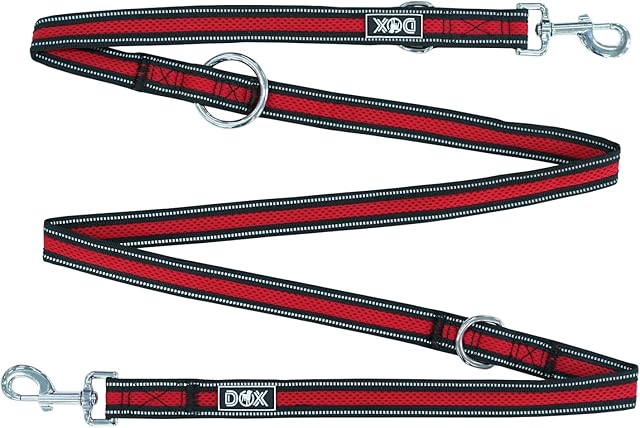 DDOXX Odblaskowa smycz dla psów, z siatką Air-Mesh, 2 m, 3-stopniowa regulacja, odporna na ugryzienia, dla wszystkich rozmiarów psów, rozmiar S (czerwona), 1,5 x 200 cm