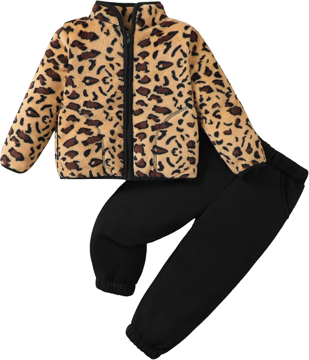 Jecson Toddler Girl Clothes Fuzzy Zip Jacket and Jogger Pants Set 2-5T