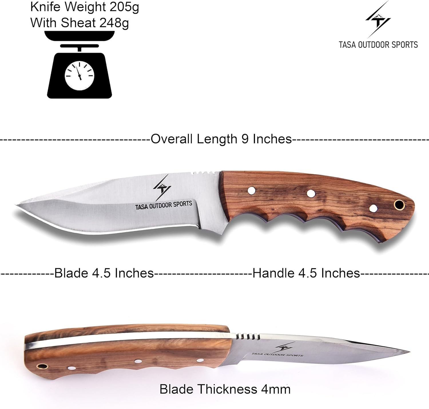Fixed Blade Knife – Handmade 9" Skinner Hunting Knife For Men With Olive Wood Handle, 1095c Steel Full Tang Bushcraft Knife With Sheath, For Camping, Survival and Outdoor Use