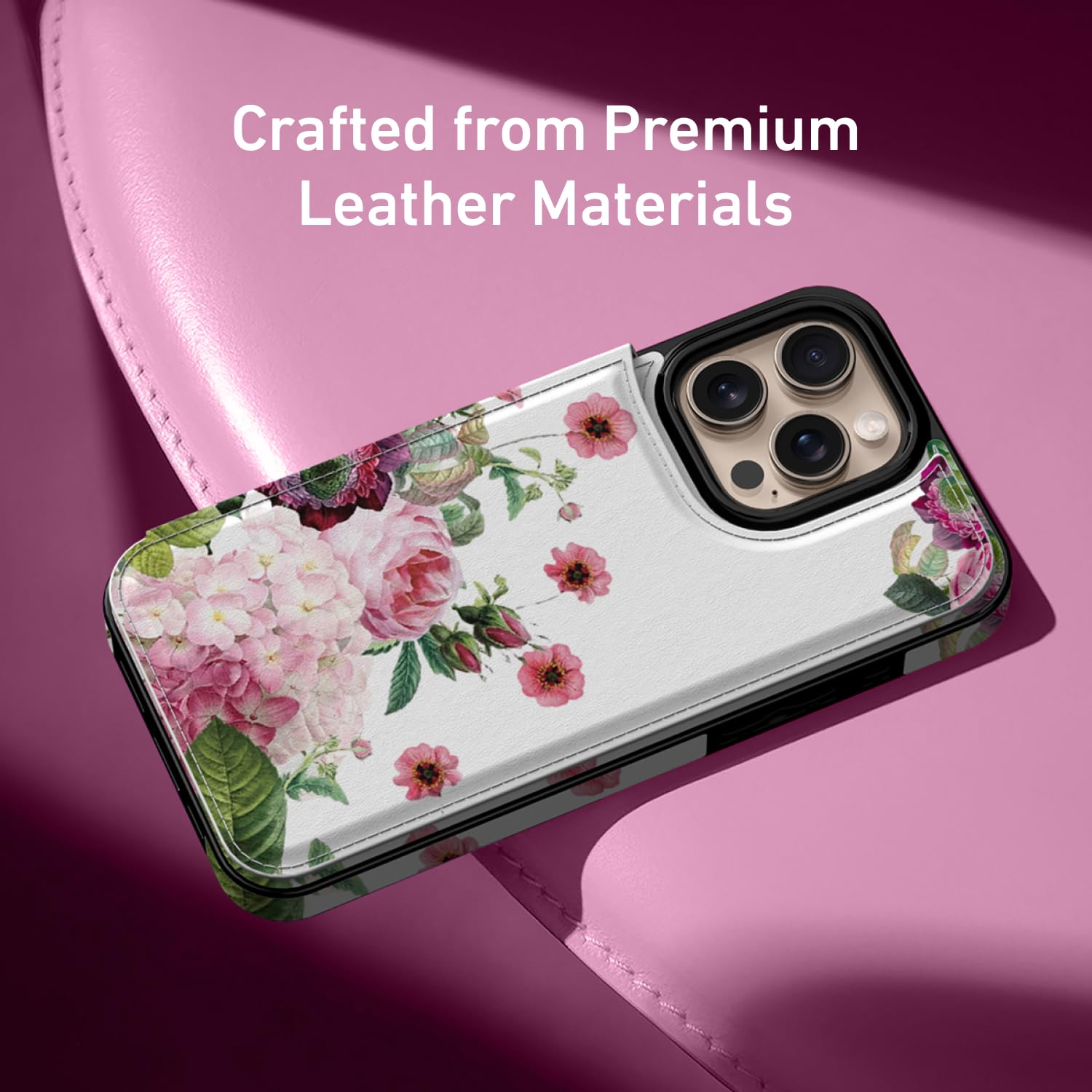 Protective Folio Case Goodon IPhone 15 Wallet Case - Floral Leather Folio With Card Slots & Kickstand Floral Design Phone Cover - View #2