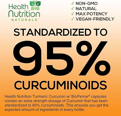 Miniatura 5 de Curcumina de cúrcuma con BioPerine 95% curcuminoides estandarizados 2600 mg  Pimienta negra para máxima absorción, apoyo articular premium, extracto